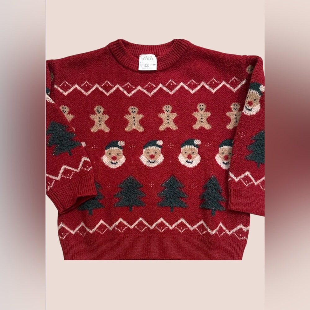 Zara Kids Red Christmas Sweater Santa, Gingerbread, Christmas Tree